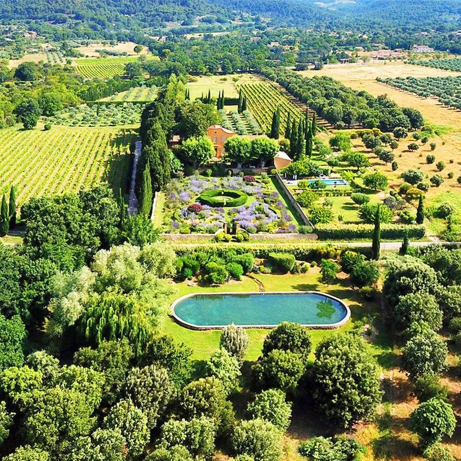 Aerial view of Pavillon de Galon gardens